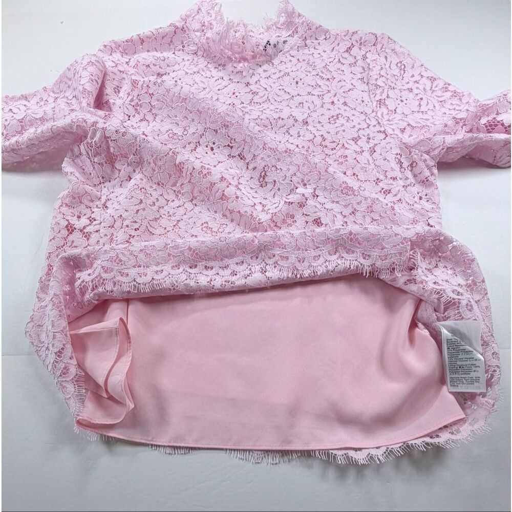 J.Crew Scalloped Lace Mockneck Top Pink Floral Lined Womens Size 12 Blouse NWOT - Picture 6 of 10